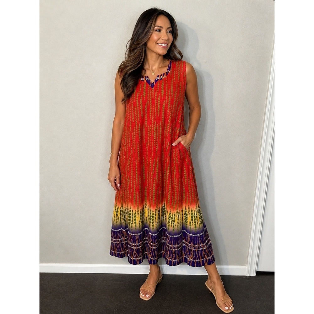 Vintage Y2K Boho Crinkle Maxi Dress Womens Small Lagenlook Artsy Festival